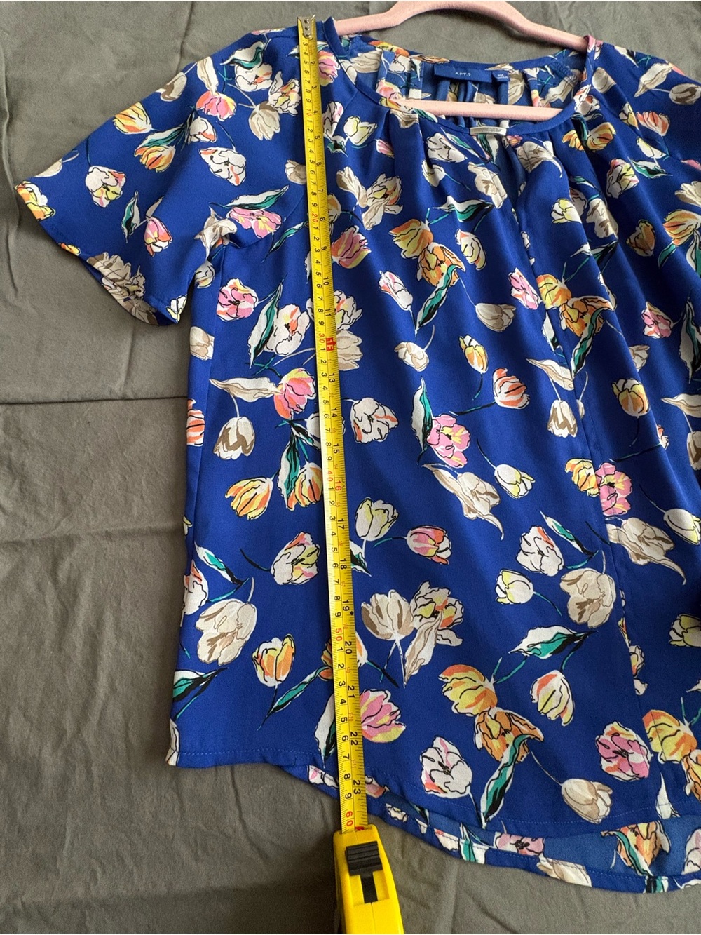 APT.9 Blue Floral Print Top with Pink Trim - Picture 3 of 6